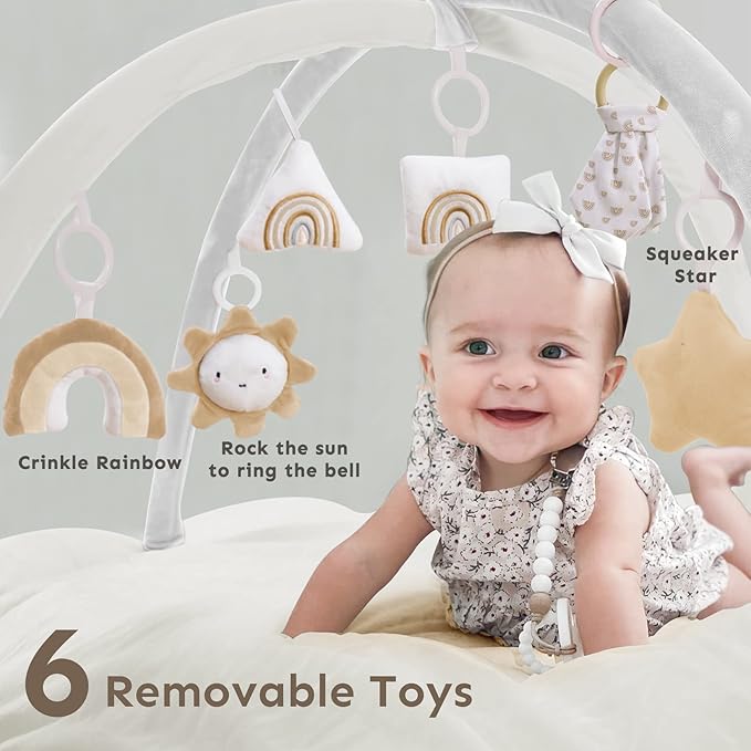 5-in-1 Thick & Plush Baby Play Gym, Play Mats for Floor, Tummy Time Mat with 6 Toys, Cat and Dog Bed, Convertible Stage-Based Developmental forToddler, Ball Pit, Pet Cushion, Cloudico