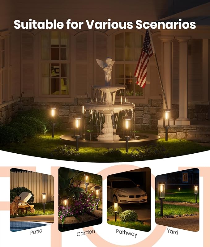 Solar Pathway Lights Outdoor Warm White 8-Pack Waterproof IP65, Auto On/Off Solar Powered Walkway Lighting for Driveway Yard Garden, Upgraded Landscape Lights Outside