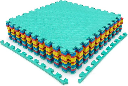 HONEY JOY Foam Floor Tiles for Kids, EVA Interlocking Baby Soft Puzzle Play Mat with Borders, Non-Slip Large Carpet Rug, for Baby Crawling Exercise & Development, Playroom, Bedroom (12 Pieces)