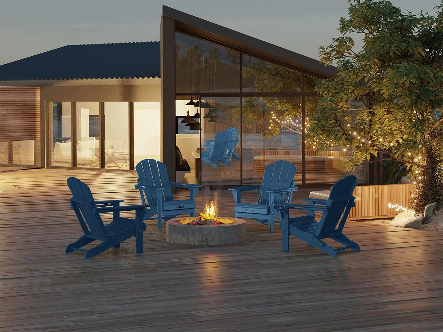 MUCHENGHY Folding Adirondack Chairs HDPE Weather Resistant, Patio Firepit Chairs, Sturdy Outside Chair, Lawn Chairs, 15min Assembly 380lb, Royal Blue