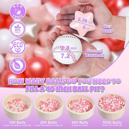 GOGOSO Ball Pit Balls for Toddlers Phthalate-Free BPA-Free Non-Toxic Crush Proof Soft Plastic Play Balls Baby Kids Shape Tent Pool Playhouse Playpen Party Decor, Pearl Red+Pink+Pearl Gold+White 100PCS
