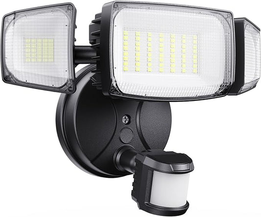 Olafus 80W Motion Sensor Outdoor Lights, 8000lm Hardwired Motion Flood Light Dusk to Dawn, IP65 Waterproof LED Security Floodlights, 6500K Motion Detector Lights for Outside, Black