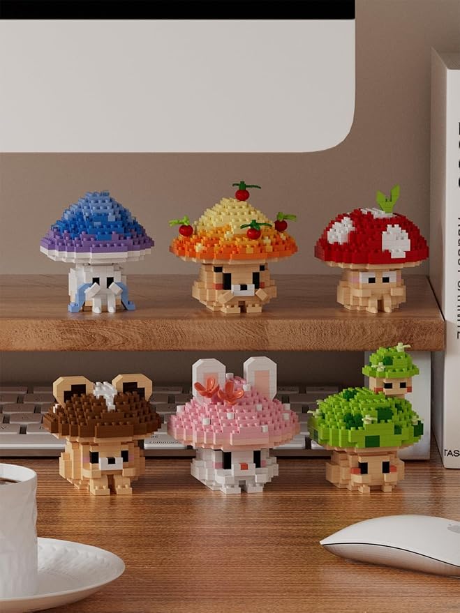 6 Set Mini Cute Mushroom Animals Building Toy Set Adorable Plant Blocks for Creative Play Bonsai Botanical Collection