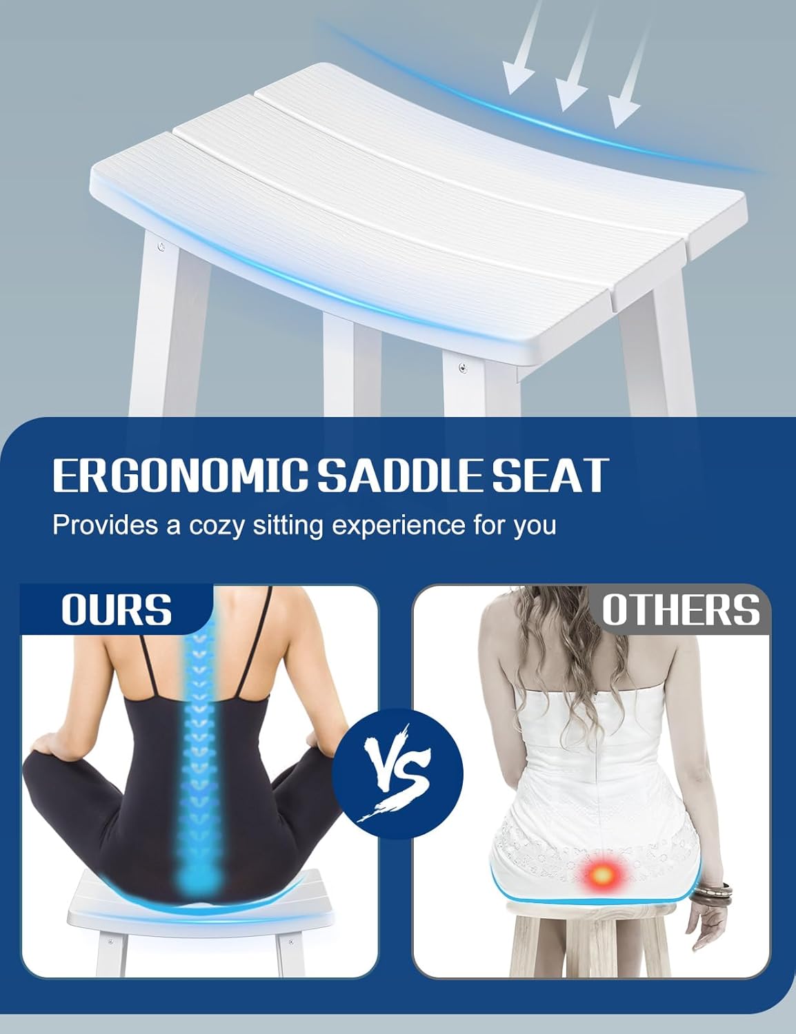 Weatherproof Bar Stools Set of 4, 28" Height Outdoor Bar Stools Holds up to 400 lbs, Saddle Seat, Bar Height Stools for Patio, Garden, and Kitchen Island, White