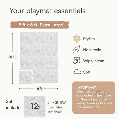 Lillefolk Baby Play Mat for Floor – 6x8ft Vintage Gray | Soft Non Toxic Premium EVA Foam Tiles for Tummy Time, Crawling & Playroom – Waterproof Interlocking Floor Mat for Babies & Toddlers (12 Tiles)