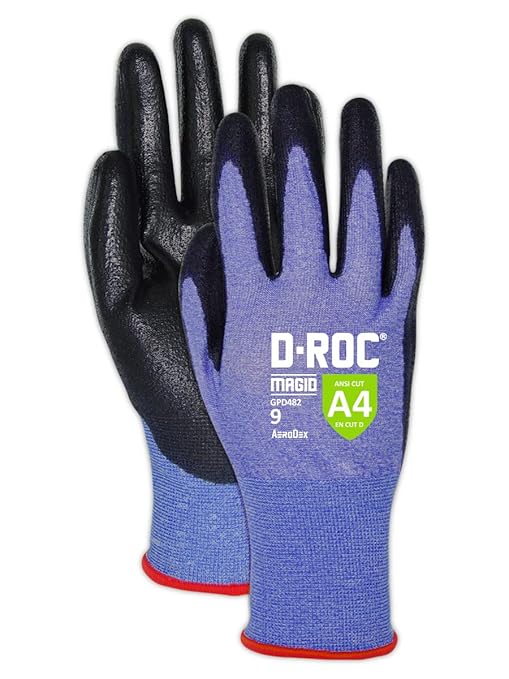 MAGID D-ROC ANSI A4 AeroDex Polyurethane Palm Coated Work Gloves, 1 Pair, Size 12/3XL, GPD482