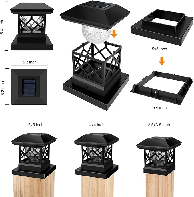 TWINSLUXES Solar Post Cap Lights Outdoor - Waterproof LED Fence Post Solar Lights for 3.5x3.5/4x4/5x5 Wood Posts in Patio, Deck or Garden Decoration Warm Light… (8 Pack)