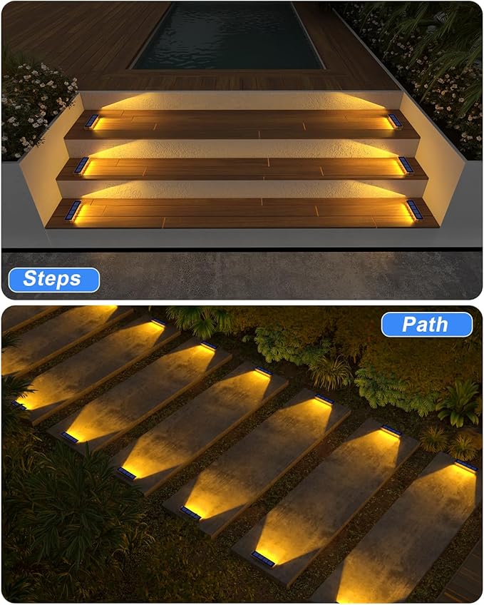 Solar Step Lights for Outside,6 Pack Solar Stair Lights Outdoor Waterproof,Warm White Deck Light Solar Powered Waterproof for Steps,Stairs,Walkway,Sidewalk,Patio,Pathway