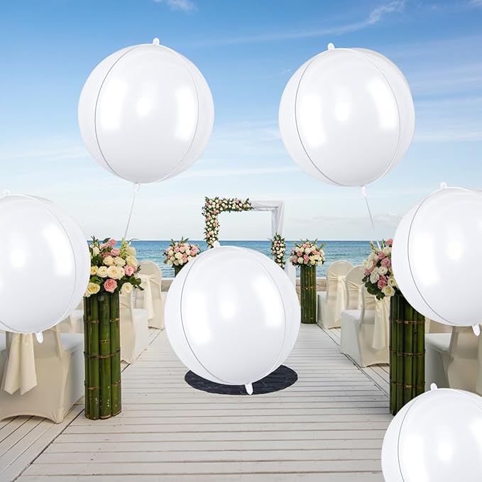 Giant 4D Foil Balloons, 6Pcs Large Metallic White Round Balloons, 22 Inch Big Round Foil Balloon for White Birthday Party Baby Shower Wedding Decorations