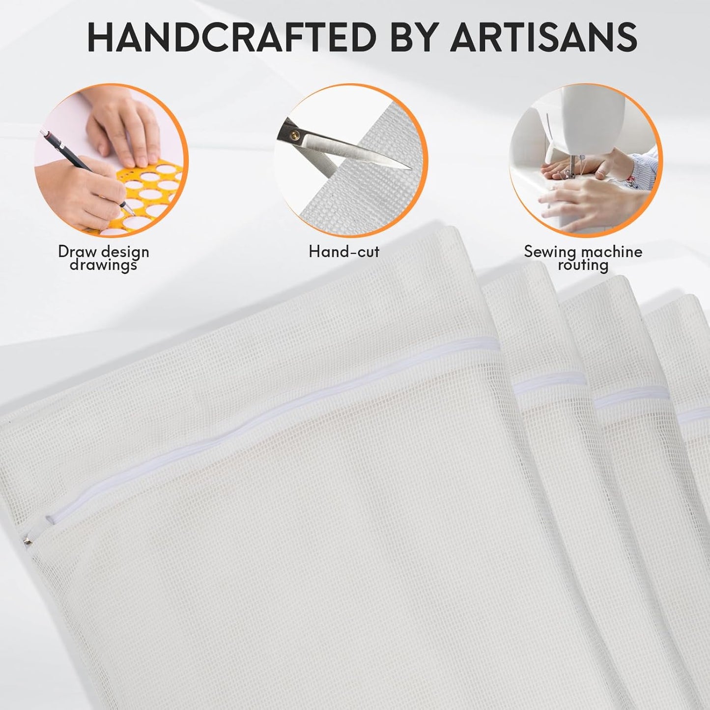 4-Piece White Large Durable Organic Cotton Mesh Laundry Bags with Sturdy Zippers and Breathable Mesh are Delicate Laundry Bags for Underwear, Clothes, Pants and Socks