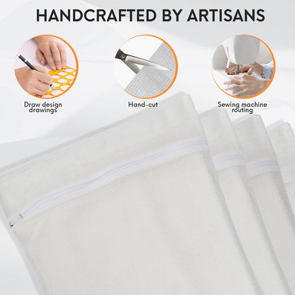 4-Piece White Large Durable Organic Cotton Mesh Laundry Bags with Sturdy Zippers and Breathable Mesh are Delicate Laundry Bags for Underwear, Clothes, Pants and Socks