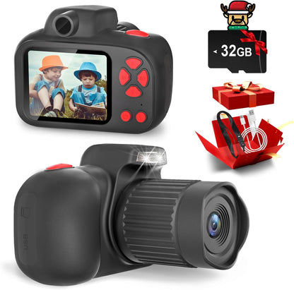 Temodu Kids Camera, Best Birthday Festival Toys Gifts for Girls Boys Age 3 4 5 6 7 8 9 10 11 12 Year Old, Digital Camera for Kids with Video, Toy Camera Toddler Camera for Girls with 32GB Card - Black