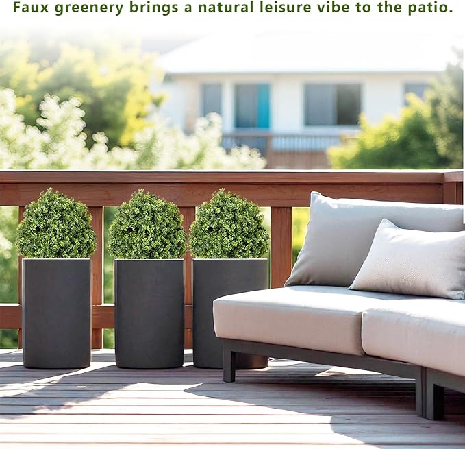 THE BLOOM TIMES 2ft Faux Boxwood Plants Outdoor Set of 2, Topiary Balls Artificial Outside Trees, 24" UV Resistant Fake Greenery Bushes & Shrubs for Front Porch Planter