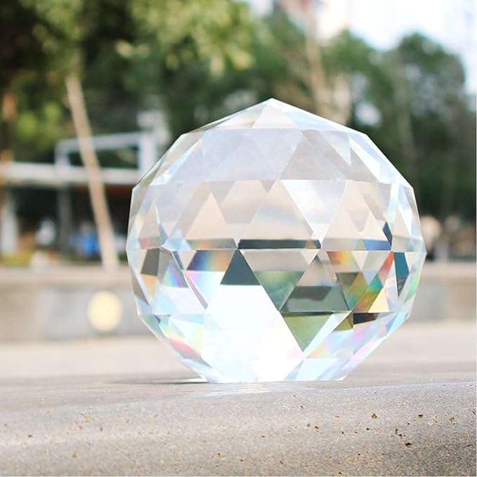 Clear Glass Crystal Ball Prisms Window Rainbow Maker Sphere Faceted Gazing Ball Prism Prism Suncatcher for Home Décor, Feng Shui, (120mm/4.72inch)