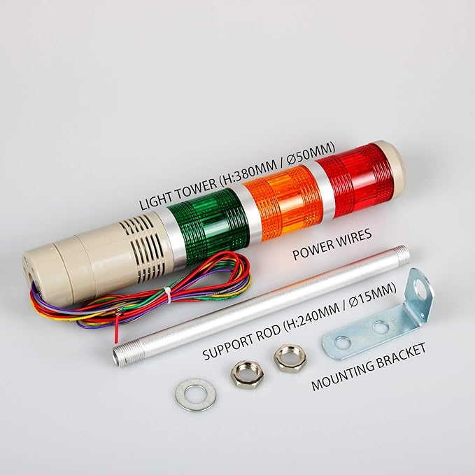 Industrial 3-Layer Stack LED Warning Light with Buzzer, 110V AC, 2W, Round, Plastic