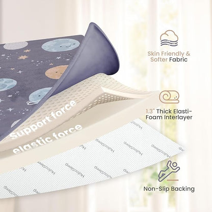 Baby Play Mat for Floor,1.3" Thick Cushioned Playpen Mat 50"x50",Extra Soft Elasti-Foam,Water Repellent Coral Velvet,Non-Slip for Crawling&Tummy Time,Infant Toddler Kids Nursery Rug(Space)