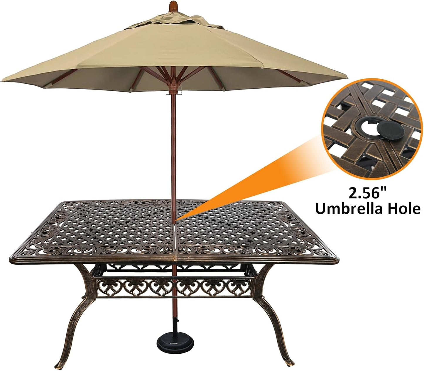 Outdoor Patio Dining Set Cast Aluminum 7 Piece Patio Bistro Dining Set,Metal Rectangular Patio Table and Chairs Set for 6 Person with Umbrella Hole,Patio Furniture Sets for Garden,Bronze