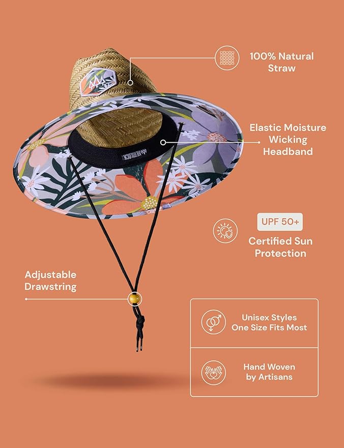 Straw Hat for Men & Women | Lifeguard Hat, Beach Hat & Sun Hat | UPF 50+ Wide Brim for Sun Protection | One Size | Hemlock