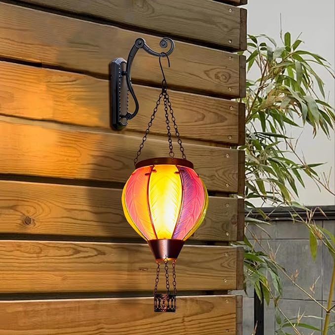 Solar Hot Air Balloon Lantern with Flame Outdoor Lights, Solar Lantern Gardening Gifts for Mom Grandmom, Hanging Hot Air Balloon Lights Outdoor Waterproof Decor for Patio