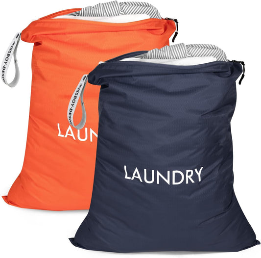 MissBoy 2 Pack Laundry Bags, Nylon Washable Wet Dry Bag, Travel Laundry Bags for Dirty Clothes, Swimming Bathing Suit Workout Wet Clothes Bag