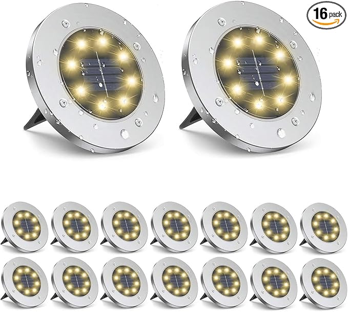 ZGWJ Solar Ground Lights - 16 Pack Waterproof Solar Garden Lights with Warm White Bright In-Ground Landscape Fixtures for Pathway, Yard, Deck, Lawn, Patio, Walkway