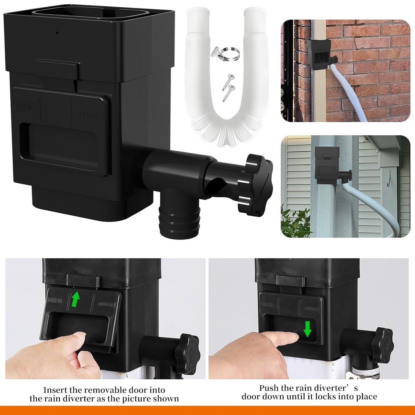 Anivia Rainwater Collection System, Downspout Diverter Fits for 2x3 or 3x4 Inch Standard Downspouts, Rain Barrel Diverter Kit with Adjustable Valve and Filter. 5ft Hose - Black