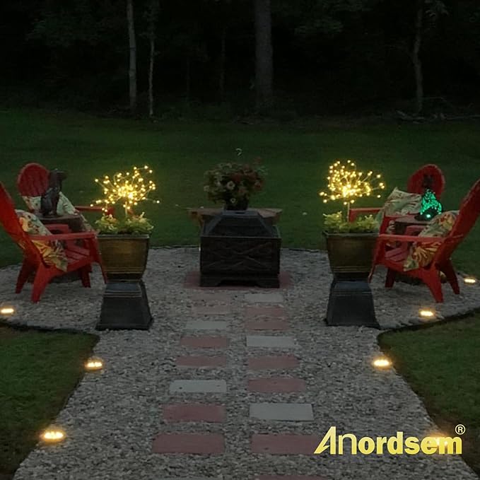 Anordsem Solar Lights Outdoor Waterproof: Garden Light Solar Powered for Yard Outside - Sparkler Fireworks Twinkle Lighting Path Decor 2 Pack - LED Starburst Gardening Gifts for Women Mom Wife