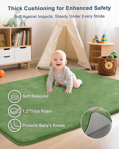 Thick Baby Play Mat for Floor,Padded Foam 50x50 Playpen Mat,Ultra Soft Support&Plush Feel Nursery Rug,Non Slip for Toddler, Infants,Kids Play,Yoga,Baby Crawling,Tummy Time(Green)