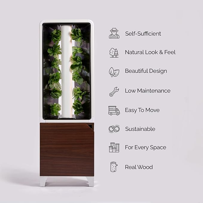 Just Vertical EVE Indoor Hydroponic Garden | Modern Furniture-Style Vertical Planter | Grow 12 Fresh Herbs & Vegetables Year-Round | Self-Watering, Energy-Efficient LED, Compact Design
