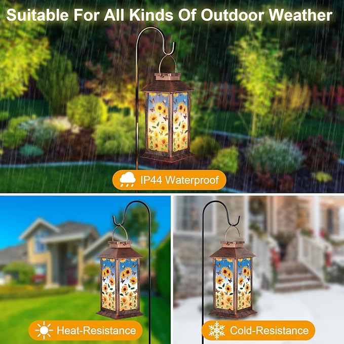 Solar Lantern Outdoor Waterproof Sunflower Butterfly Garden Decor Birthday Gifts for Women Mom and Grandma Solar LED Plastic Decorative Hanging Light for Yard(Sunflower Butterfly)