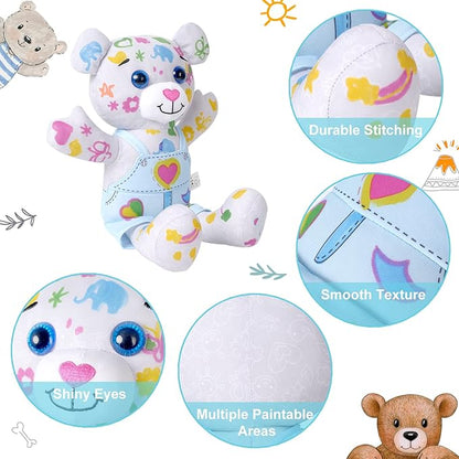 Coloring Plush Toy with 5 Washable Markers for Little Girls Doodle Dolls for Kids Ages 4-6 Birthday (Blue Bear)