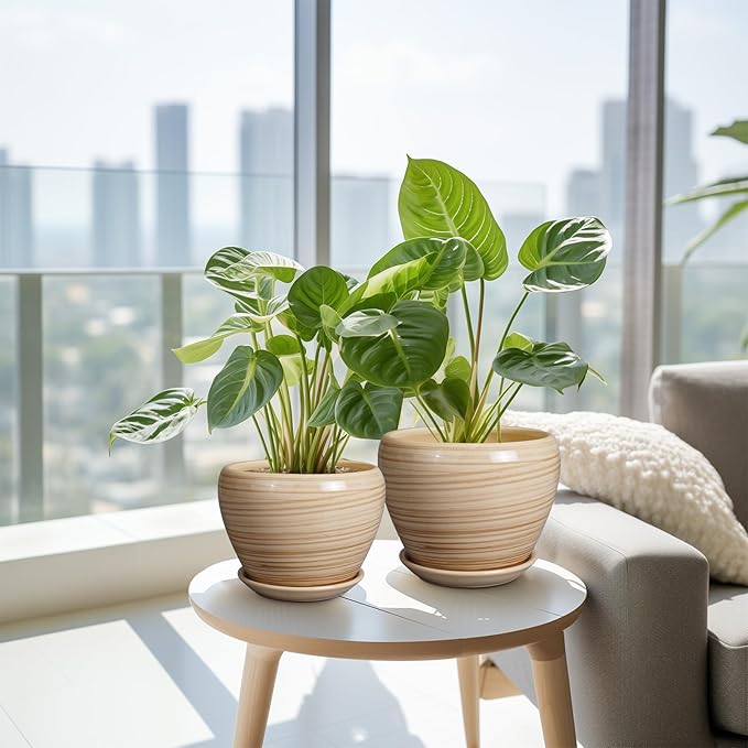 Ceramic Pots for Plants - 10 Inch 8 Inch 6 Inch Plant Pots with Drainage Holes and Saucers Large Planters for Indoor Plants Decorative Outdoor Flower Pots Set of 3 Yellow