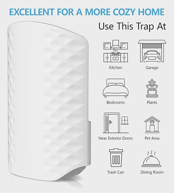 Flying Insect Trap for Indoors, Bug Killer Light Trap for Fruit Flies, Gnats, Moths, and Houseflies, 1 Device + 4 Refills, Best Fly Traps for Home, Kitchen, Bedroom, Plant Area, Garages