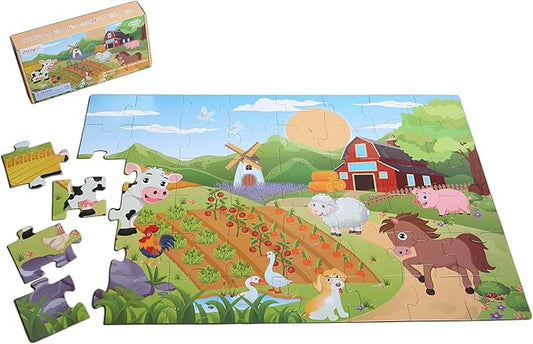 Farm Floor Puzzle for Kids 3-5: Educational Jigsaw Farm Scene - 48-Piece Large Puzzle 36 x 24 inches for Toddlers Learning Education Gift Family Activities