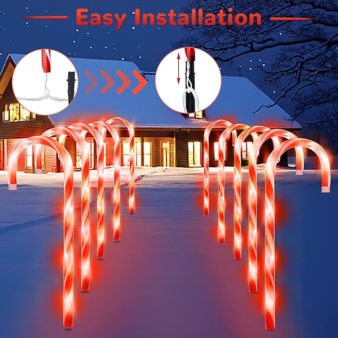 Christmas Candy Cane Pathway Makers Lights, 10 inch Set of 10 Candy Canes Lights Outdoor, Candy Cane Lights Christmas Decorations Outdoor