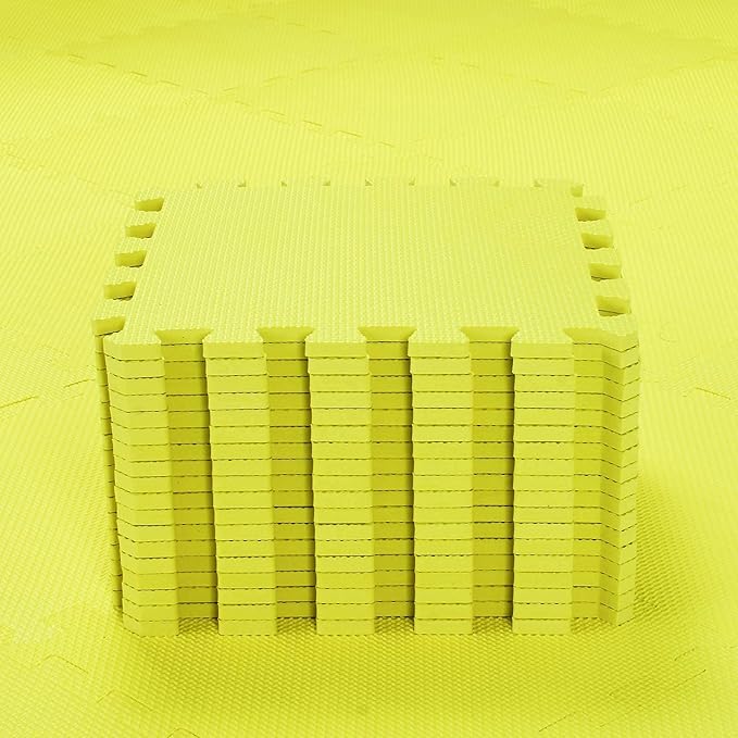 qqpp EVA Rubber 18 Tiles Interlocking Puzzle Foam Floor Mats - Baby Play Mat for Playing | Exercise Mat for Home Workout. Yellow. QC-Eb18N