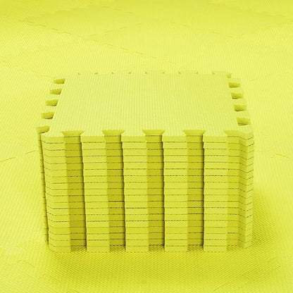 qqpp EVA Rubber 18 Tiles Interlocking Puzzle Foam Floor Mats - Baby Play Mat for Playing | Exercise Mat for Home Workout. Yellow. QC-Eb18N