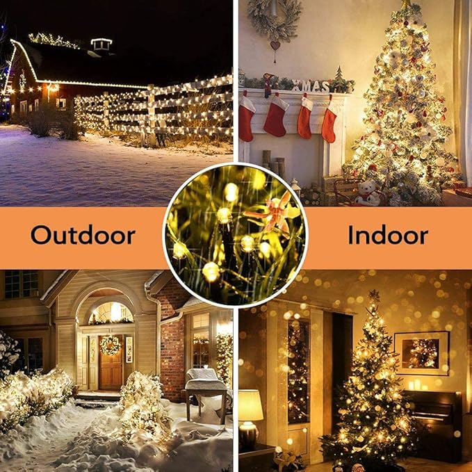 Solar Christmas Lights Outdoor, 33ft 100 LED Solar Fairy String Lights 8 Modes Waterproof Xmas Lights for Garden, Patio, Home, Party, Wedding, Holiday, Tree, Bush, Wreath, Outdoor Decor (Warm White)
