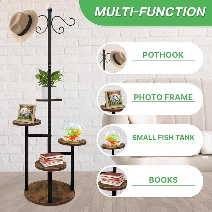 Plant Stand Indoor Outdoor, 4 Tier Hanging Plant Stands, Multiple Plant Display Rack Flower Pot Stand,61'' Tall Metal Plant Holder for Living Room Balcony Garden Patio Black