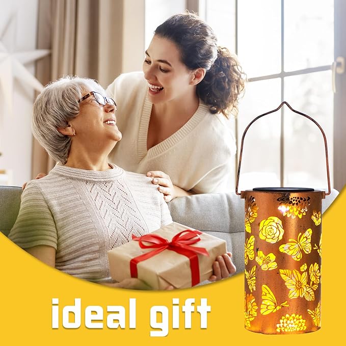 Butterfly Solar Gardening Gifts Lanterns Decorative Outdoor, Flower Pattern Solar Hanging Lights Waterproof, Garden Decor for Women Mom Grandma, Yard Gifts for Patio, Pathway, Landscape