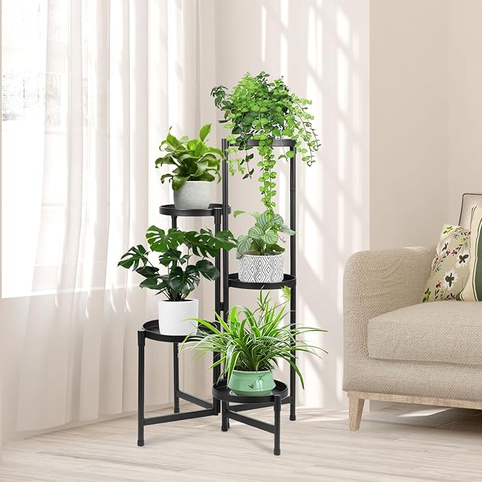 Metal Plant Stand for Indoor Outdoor,5 Tier Foldable Corner Flower Stands Shelf Plants Holder Display for Patio Garden Living Room Balcony Bedroom (5 tier)