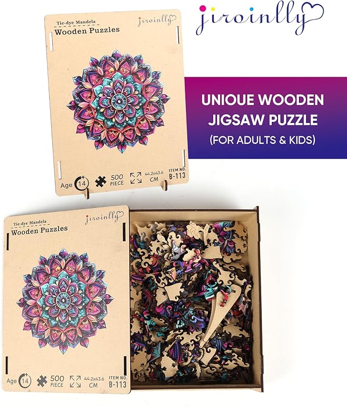 Jiroinlly Wooden Jigsaw Puzzles, Mandela Wooden Puzzles for Adults 200 Pcs, 11.2'' x 11.4'' Luxurious Shaped Wood Puzzle, Beautiful Package, Best Gift for Adults and Kids, Family Game