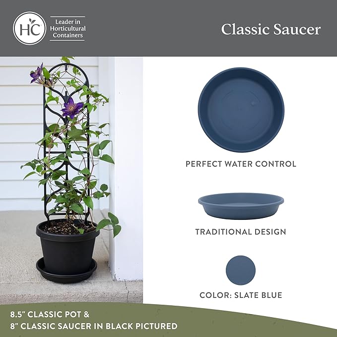 The HC Companies Flower Pot Saucers - Plastic Plant Saucer for Outdoors & Indoors - Traditional Design Plant Pot Trays for Water Drainage - Durable & Stylish Round Plant Tray (6-inch Slate Blue)