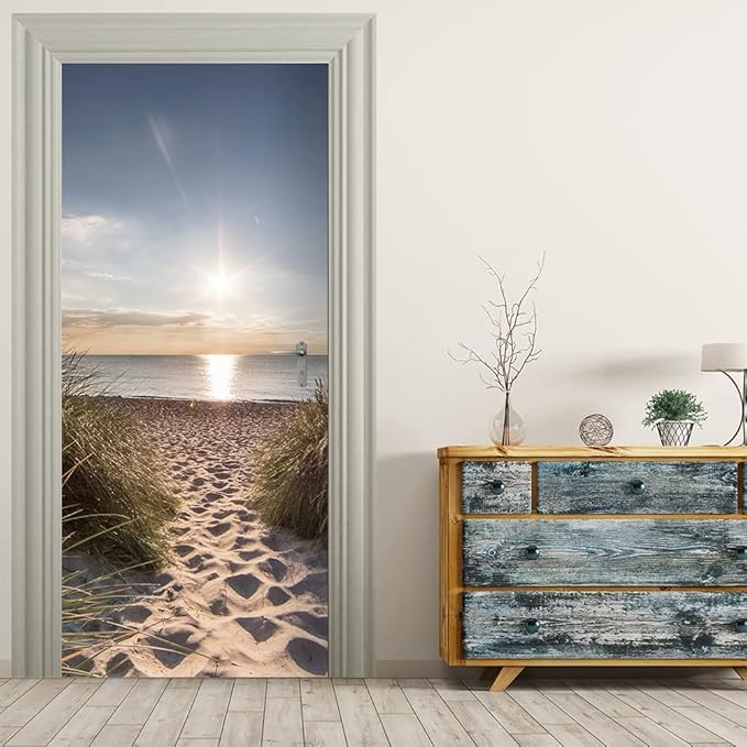 3D Door Stickers Murals Peel and Stick - Beach Path - Door Wall Decals Self-Adhesive Removable Waterproof PVC Door Pictures Poster for Bedroom Living Room Door 31.5"x 78.7"
