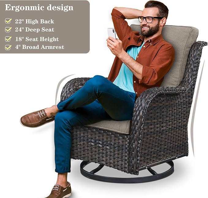 Patio Furniture Set Swivel Rcoker - 3 Pieces Outdoor Glider Rocking Chairs with Small Side Table, Wicker Chair Sets for Porch, Balcony and Garden