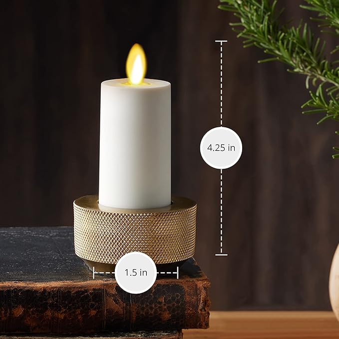 Luminara Outdoor Votive Flameless LED Candle, Set of 2 Ivory 1.5" x 4", Moving Flame Battery Operated Timer Remote Ready IPX4 Matte Plastic Finish