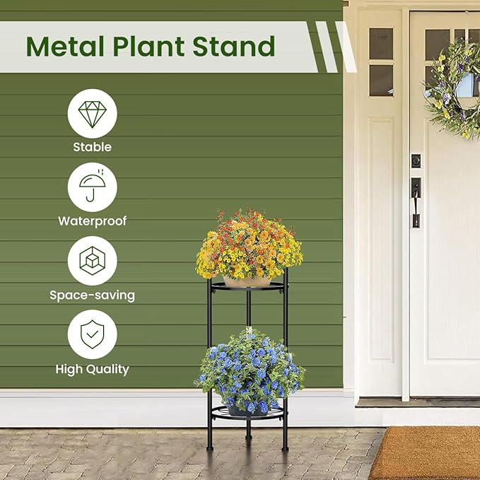 H HOMEXIN Plant Stand Indoor, 2 Tier Metal Tall Plant Stands 23.4" Multiple Plant Rack Holder, Heavy Duty Rustproof Flower Shelf Display for Apartment Corner Home Garden Patio