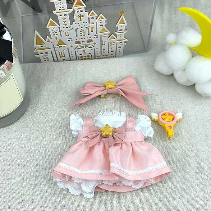 Clothes for Labubu(NO Doll), 15cm/17cm Doll Accessories Suit ,Cute Clothes for Dress up,Easy Dress-Up Fun ,Pink Princess for Dress Up, Play & Collector