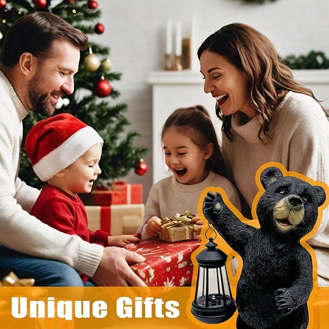 Solar Lantern Garden Statue Decoration, Outdoor Bear Statue Lights for Patio Patio Decor - Unique Housewarming Gift for Grandma Wowen Mom Friend, Cute Spring Ornament