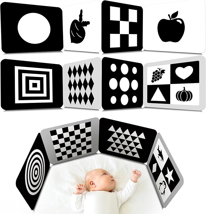 2 PCS Baby Visual Stimulus Cards, Double-Sided High Contrast Black and White Flashcards Sensory Developmental Montessori Cards Set for Newborn Boy Girl Baby Tummy Time (39” X 8”)